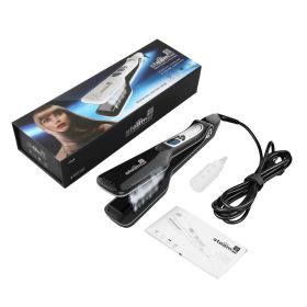 Professional Hair Straightener Heating Hot Hair Combs Dual Voltage Titanium Curling Iron Steam Flat Iron Hair Wide Plates Tools (Plug standard: us, Color: Black with box)