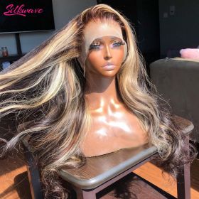 13x4 13x6 Hd Highlight Wigs Human Hair Body Wave Frontal Wig Brazilian Brown Honey Blonde Lace Front Wig For Women 30 36 Inch (Lace Wig Type, Density: 13X4, 150%, Stretched Length: 26inches)